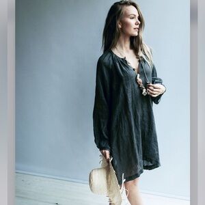 Linenbee 100% Linen Tunic Dress Long Sleeves Women’s XL Gray See Measurements